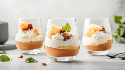 Elegant dessert served in a glass with layered ingredients and fresh garnish, gourmet culinary presentation symbolizing indulgence and fine dining