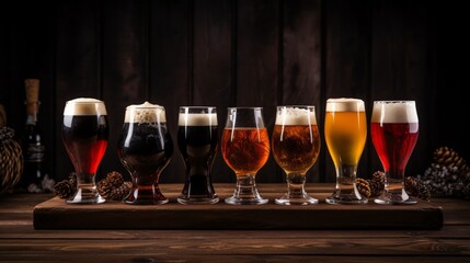 Varieties of Light and Dark Beer in Glasses for Brewing Enthusiasts and Pub Websites