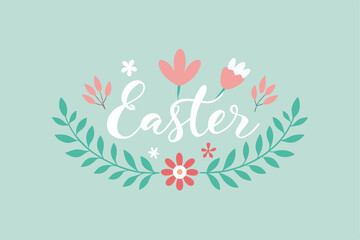 Obraz premium Hand-Drawn Floral Easter Greeting Card Illustration art eggs cute bunny spring 