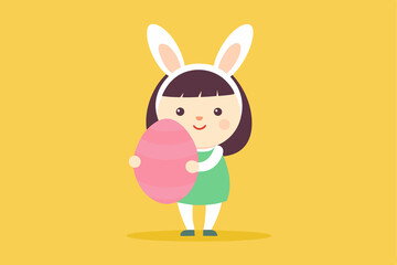 Fototapeta premium Adorable Little Girl in Bunny Ears with Easter Egg fun kid cute happy child sweet