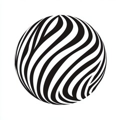 Zebra striped sphere, abstract design, white background, graphic element