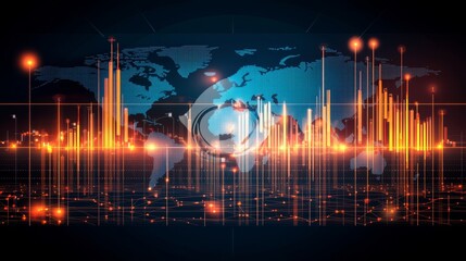 Global Business Analytics Visualization of Stock Market with Economic Trends Elements Design.