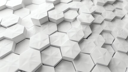 Fototapeta premium An abstract 3D image of a geometric pattern of white hexagons.