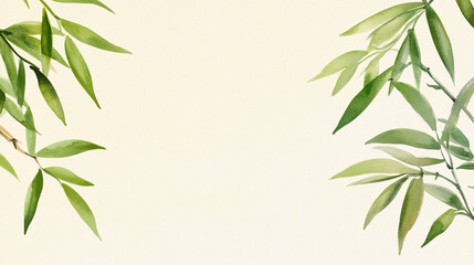 watercolor illustration of green bamboo leaves