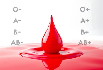 Abstract representation of the eight main blood types with a focus on a red droplet symbolizing the importance of blood group systems.