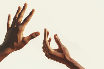 Collection of human hands showing numerical gestures one to five, isolated on white background