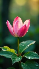 Obraz premium Morning dew glistening on delicate flower petals, wet leaves, tree blooms, forest photography