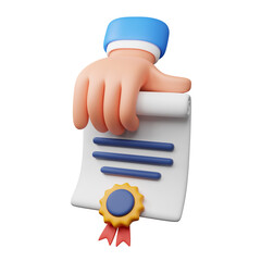 3d illustration of hand holding a certificate