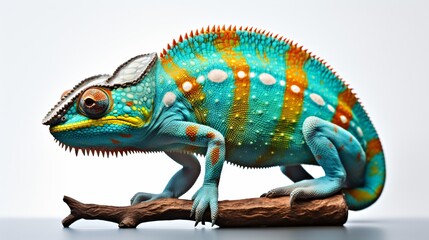 Obraz premium Colorful Chameleon Isolated on White Background for Professional Designs