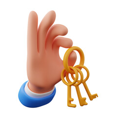 Hand holding keys 3d illustration