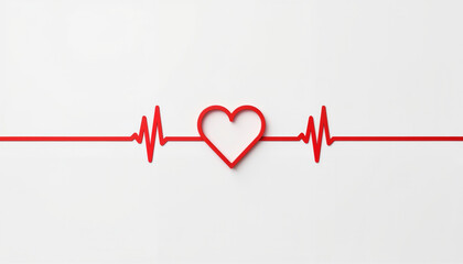 Heartbeat line forming a red heart shape