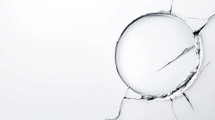 Circular Break in White Wall with Cracked Edges and Depth Effect