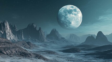 Obraz premium Stunning Moonlit Landscape with Majestic Mountains and Stars