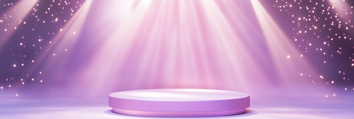 Round podium illuminated by soft lights in pastel pink setting