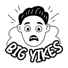 A glyph sticker of a character with big yikes typography 
