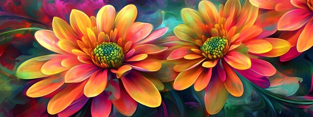 Obraz premium Vibrant digital art of two flowers 
