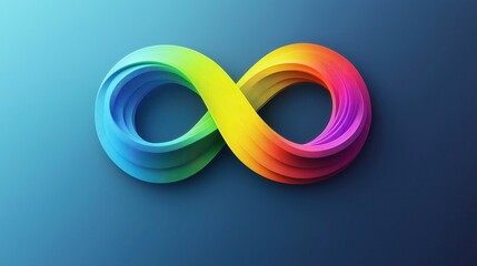 Vibrant rainbow infinity symbol on blue background