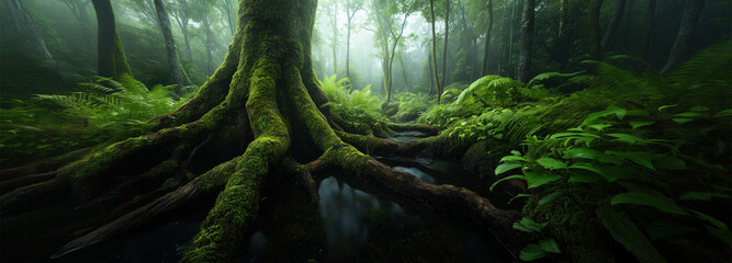 Majestic wilderness ground-level nature photography of ancient trees