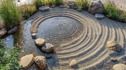 Obraz premium Serene Zen Garden with Rippling Water and Stone Arrangement