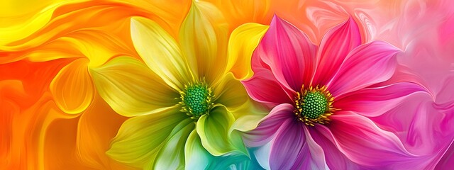 Vibrant digital art of two flowers
