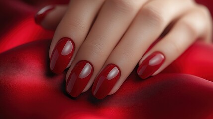 Red nails, silk, hand, close-up, beauty, ad