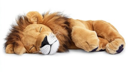 Fototapeta premium Cute Plush Lion Toy Sleeping Adorable Soft Stuffed Animal