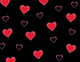 Romantic Glowing Hearts Pattern Black