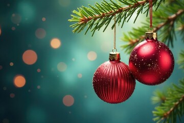 Glass baubles suspended from delicate pine twigs, twigs, pine, glass