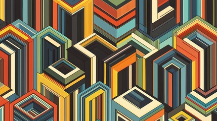 Dynamic geometric shapes creating visual harmony abstract art colorful composition indoor aerial view modern design