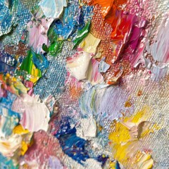 Vibrant abstract painting art studio canvas art colorful palette close-up view expression of emotion