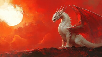 Fototapeta premium Majestic White Dragon at Sunset