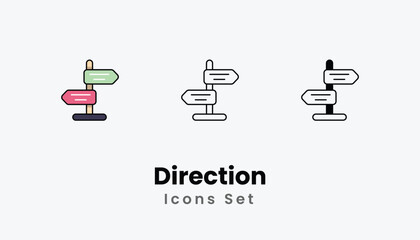 Direction Icons thin line and glyph vector icon stock illustration