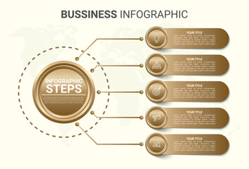 5 list of circular layout diagram with icons, infographic element template	