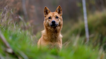 Reddish Brown Dog Portrait In Forest