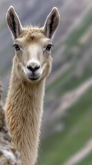 Obraz premium Portrait Of A Llama In Mountainous Landscape