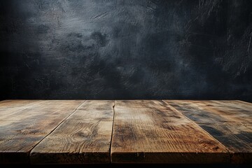 Rustic wooden table against dark textured wall (1)