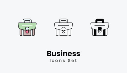 Business Icons thin line and glyph vector icon stock illustration