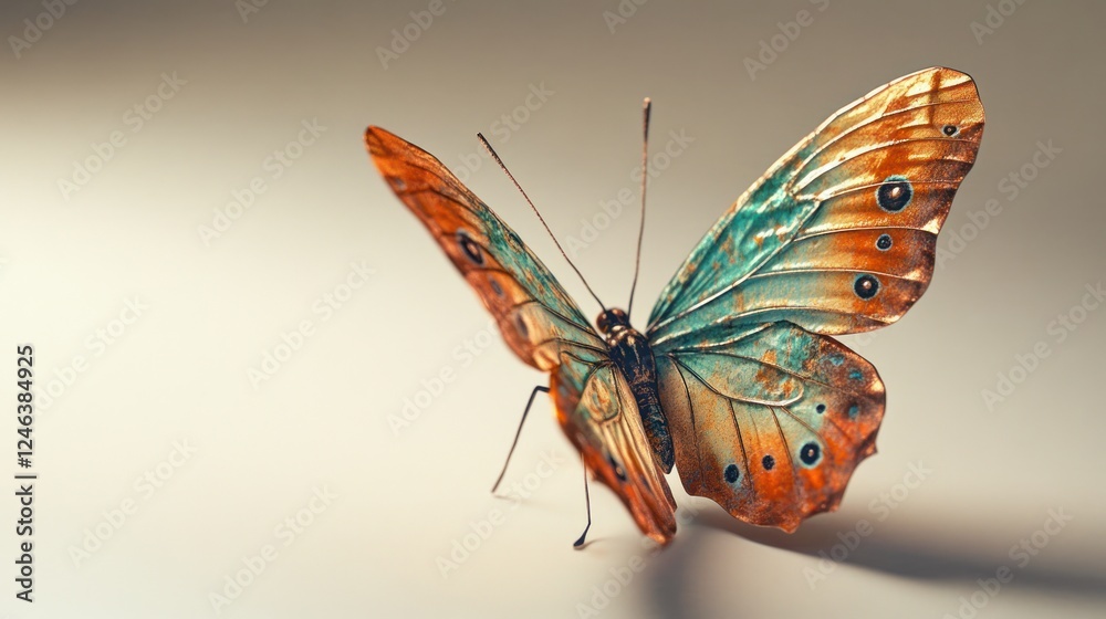 Poster A vibrant butterfly with intricate patterns and colors resting on a smooth surface.