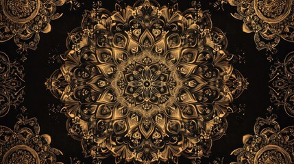 Golden Mandala on Black Background