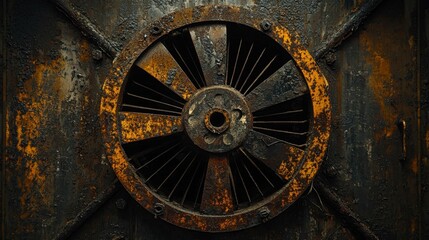 Obraz premium Rusty Industrial Fan Detail on Weathered Metallic Background