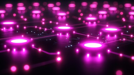 Glowing pink circuit board.