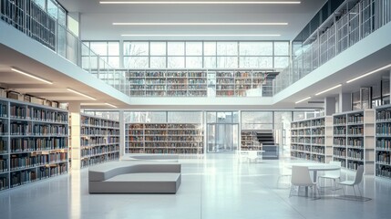Modern Minimalist Library Interior Design with Open Space and Light