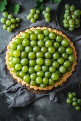 Shine Muscat green grapes. Japanese, Korean fruit. dessert. Tartlet. Shortbread basket pie