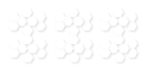 Minimal white hexagonal hexagon modern technology creative emboss light honeycomb polygonal web. abstract geometric science and mosaic tile with template texture background.	