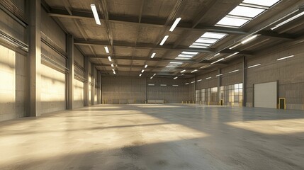 Fototapeta premium Empty Industrial Warehouse Interior with Natural Light and Space