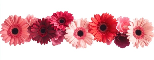Vibrant Gerbera Daisies in a Row, Pink, Red and Maroon Shades