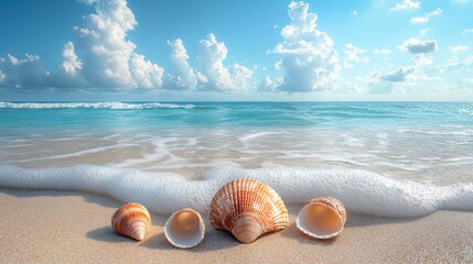 Quiet beach with seashells on the sand