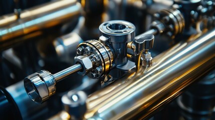 Close-Up of Industrial Valve in Metallic Pipe System with Shine