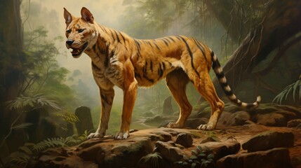 Rare Image of Extinct Tasmanian Tiger or Thylacine, a Fascinating Prehistoric Predator