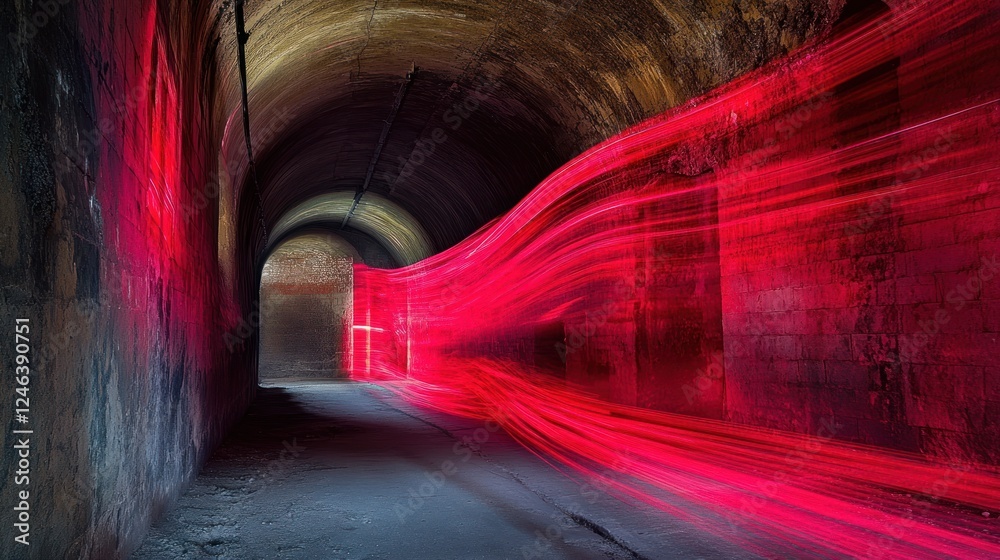 Fototapete a vibrant tunnel scene with dynamic red light trails creating a sense of motion.